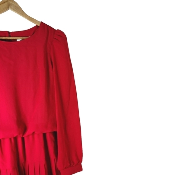 Vintage 1970s Cami Red Long Sleeves Drop-waist Pleated Midi Dress Womens Size 10 - Picture 7 of 15